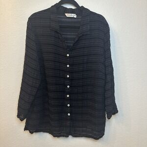 Fresh Produce Top Women's Black 1X Linen Blend Button‎ Down Coastal Minimalist